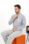 Fashion Stripe Men's Long Sleeve Combed Cotton Gray Pajamas Set 6861 - 6