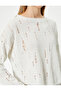 Ripped T-Shirt Long Sleeve Crew Neck Textured - 5