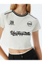 Slogan Printed Crop T-shirt - Crew Neck, Ribbed Slim Fit - 5