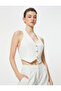 Crop Vest V-neck Buttoned Standard Cut