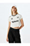 Slogan Printed Crop T-shirt - Crew Neck, Ribbed Slim Fit - 3