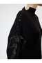 High Collar Sweater with Ribbon Detail and Knitted Motif, Long Sleeves - 5