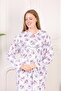 Loose Fit Mother Nightgown with Buttoned Cuff Sleeves from Cotton Fabric Pink Small Floral. - 2