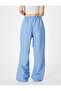 Wide Leg Trousers with Lace-Up Waist, Pockets and Stripe Detail - 4