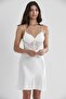 Satin Lace Women's Nightgown and Dressing Gown Set - 4300 Ecru - 5