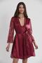 Satin Lace Women's Nightgown and Dressing Gown Set - 4065 Burgundy