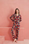 Red Plaid Bear Patterned Front Buttoned Suede Pajama Set - 2