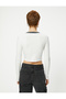 V-Neck Crop T-Shirt Long Sleeve Color Contrast Printed Cotton - 4