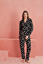 Navy Blue Heart Patterned Front Buttoned Suede Pajama Set - 2