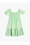 Dress with Short Sleeves, Gipeli Square Collar, Layered - 2