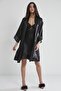 Satin Lace Women's Nightgown and Dressing Gown Set - 4075 Black - 2