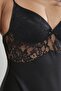 Satin Lace Women's Nightgown and Dressing Gown Set - 4075 Black - 6