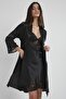 Satin Lace Women's Nightgown and Dressing Gown Set - 4075 Black