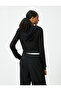 Crop T-Shirt Zipper Hooded Long Sleeve Glitter Slim Fit - 4
