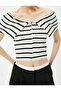 Zippered Off-Shoulder T-Shirt with Fold Detail Short Sleeve Viscose Fabric Slim Fit - 5