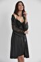 Satin Lace Women's Nightgown and Dressing Gown Set - 4025 Black - 3