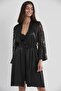 Satin Lace Women's Nightgown and Dressing Gown Set - 4025 Black