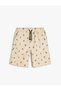 Cotton Chino Shorts - Palm Print, Pocket and Elastic Waist