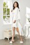 Satin Lace Women's Nightgown and Dressing Gown Set - 4375 Ecru - 3