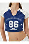 College Crop T-Shirt V-Neck Color Block Cotton Slim Fit - 5