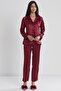 Satin Lace Women's Pajama Set - 1438 Claret Red - 2