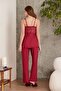 Lacy Combed Cotton 3-Piece Maternity Pajama Set - 2810 Claret Red - 4
