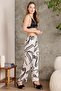 3-Piece Women's Pajama Set with Satin Printed Crop - 1230 Ecru - 6