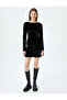 Velvet Long Sleeve Mini Back Detail Crew Neck Slim Fit Dress - 3