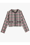 Tweed Jacket Long Sleeve Round Neck with Button and Pocket Detail