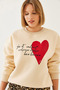 Women's Beige Heart and Text Printed Sweatshirt Mbhs023 60601023 - 4