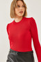 Women's Red Princess Sleeve Ribbed Blouse 2111 60351109 - 2