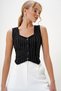 Women's Black Heart Collar Buttoned Striped Vest ALC-X10151