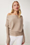 Women's Mink Asymmetrical Collar Ribbed Sweater Fn03383 - 3