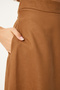 Women's Camel Pocket Jacquard Suede Flared Skirt Rg00045 - 6
