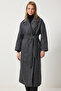 Women's Anthracite Premium Double Breasted Collar Wool Long Stamp Coat FN03159 - 2