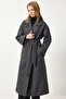Women's Anthracite Premium Double Breasted Collar Wool Long Stamp Coat FN03159