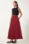 Women's Claret Red Pocketed Jacquard Suede Flared Skirt Rg00045