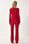 Women's Red Comfortable Ribbed Knitted Blouse and Pants Set Ow00054 - 10