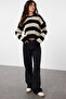 Black Crop Wide Fit Striped Knitwear Sweater Twoaw24Kz00905