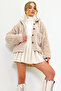 Beige Hooded Double Pocket Plush Coat Alc-X9323 - 3