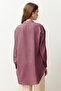 Dark Pink Linen Aerobin Oversized Woven Shirt TCTSS24TG00065 - 6