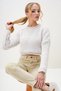 Women's Ecru Crew Neck Knitwear Crop Thick Sweater Alc-X13135 - 3