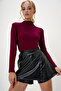 Women's Burgundy Half Turtleneck Two Yarn Blouse Alc-X13037