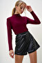 Women's Burgundy Half Turtleneck Two Yarn Blouse Alc-X13037 - 2