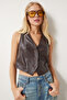 Women's Brown Faux Leather Vest Us00949 - 3