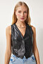 Women's Black Faux Leather Vest Us00949 - 2