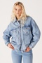 Relaxed Fit Wide Cut 100% Cotton Women's Light Blue Trucker Jean Denim Jeans Jacket