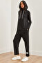 Women's Black Crest Detailed Lower Top Tracksuit Set Etkm- 0000074