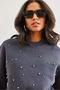 Women's Anthracite Pearl Detailed Shardonlu Crop Thick Sweatshirt Swt-19000663 - 2
