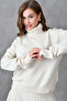 Beige Knitwear Fabric Turtleneck Oversize Sweater and Pleated Mini Skirt Bottom Top Two-Piece Set 9903 - 6